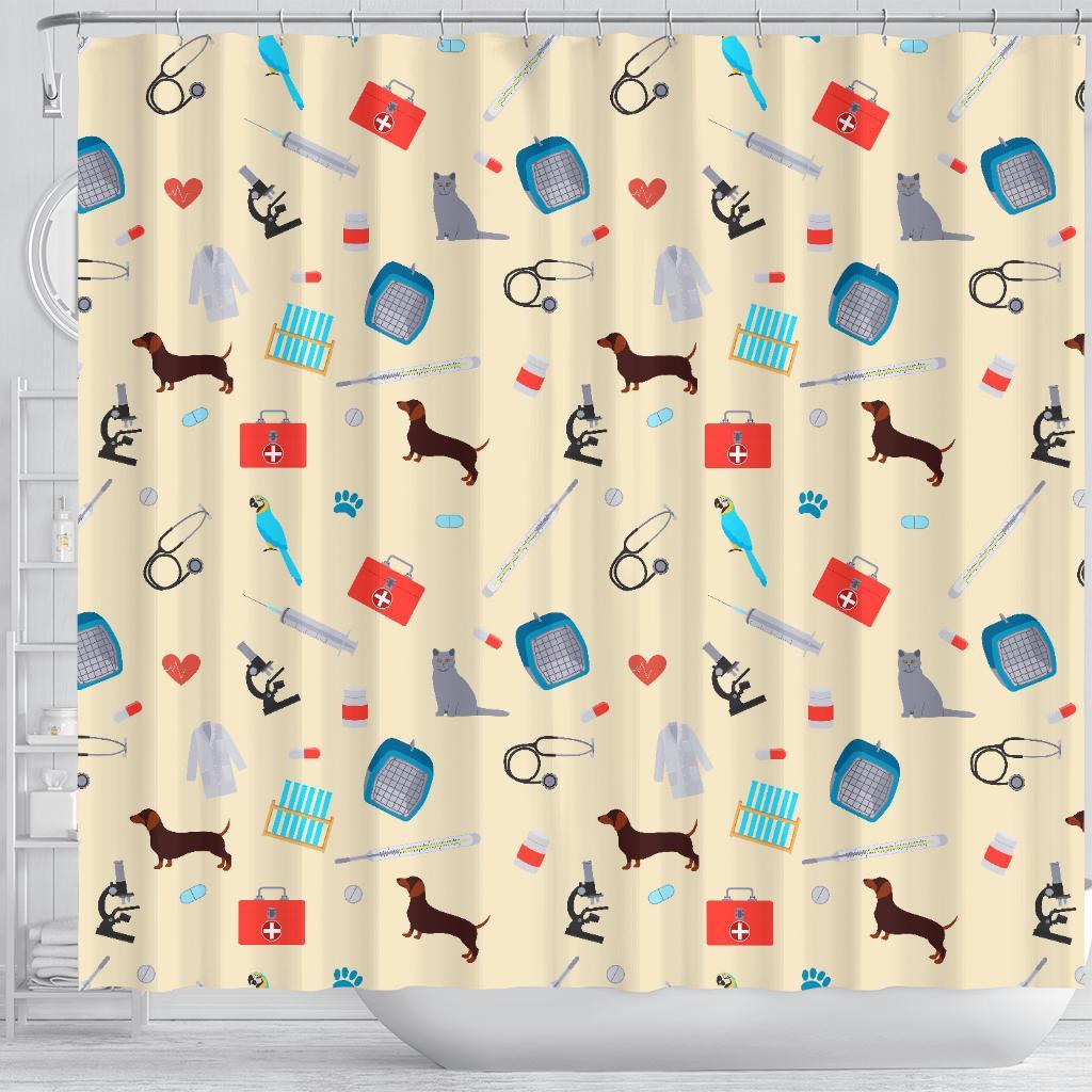 Veterianary Print Pattern Bathroom Shower Curtain-grizzshop