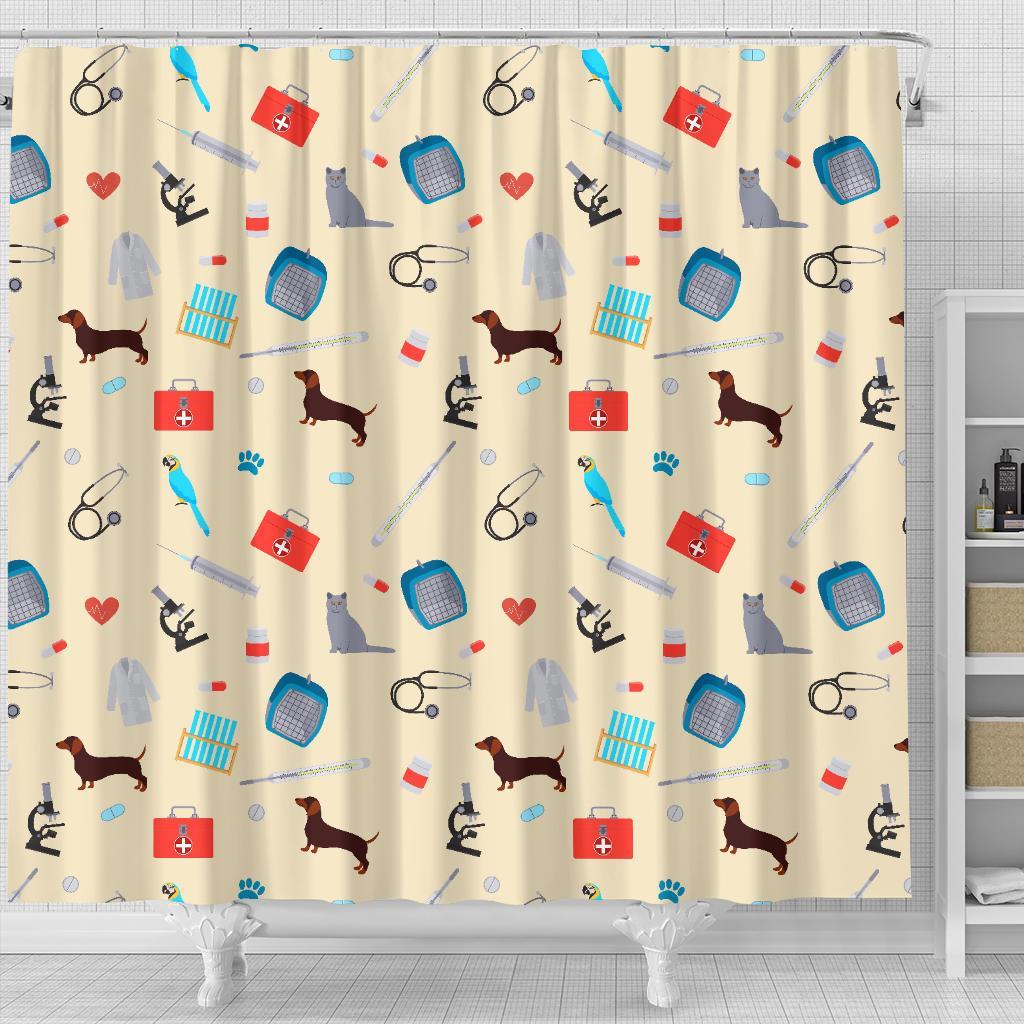 Veterianary Print Pattern Bathroom Shower Curtain-grizzshop