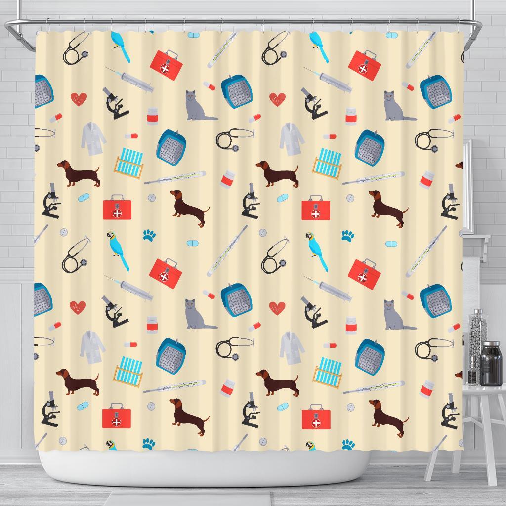 Veterianary Print Pattern Bathroom Shower Curtain-grizzshop