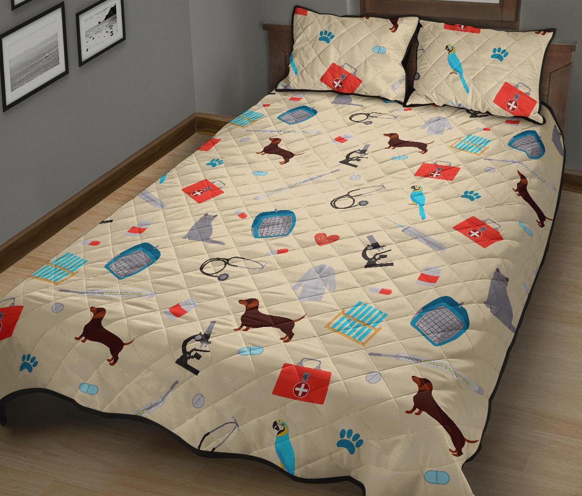 Veterianary Print Pattern Bed Set Quilt-grizzshop