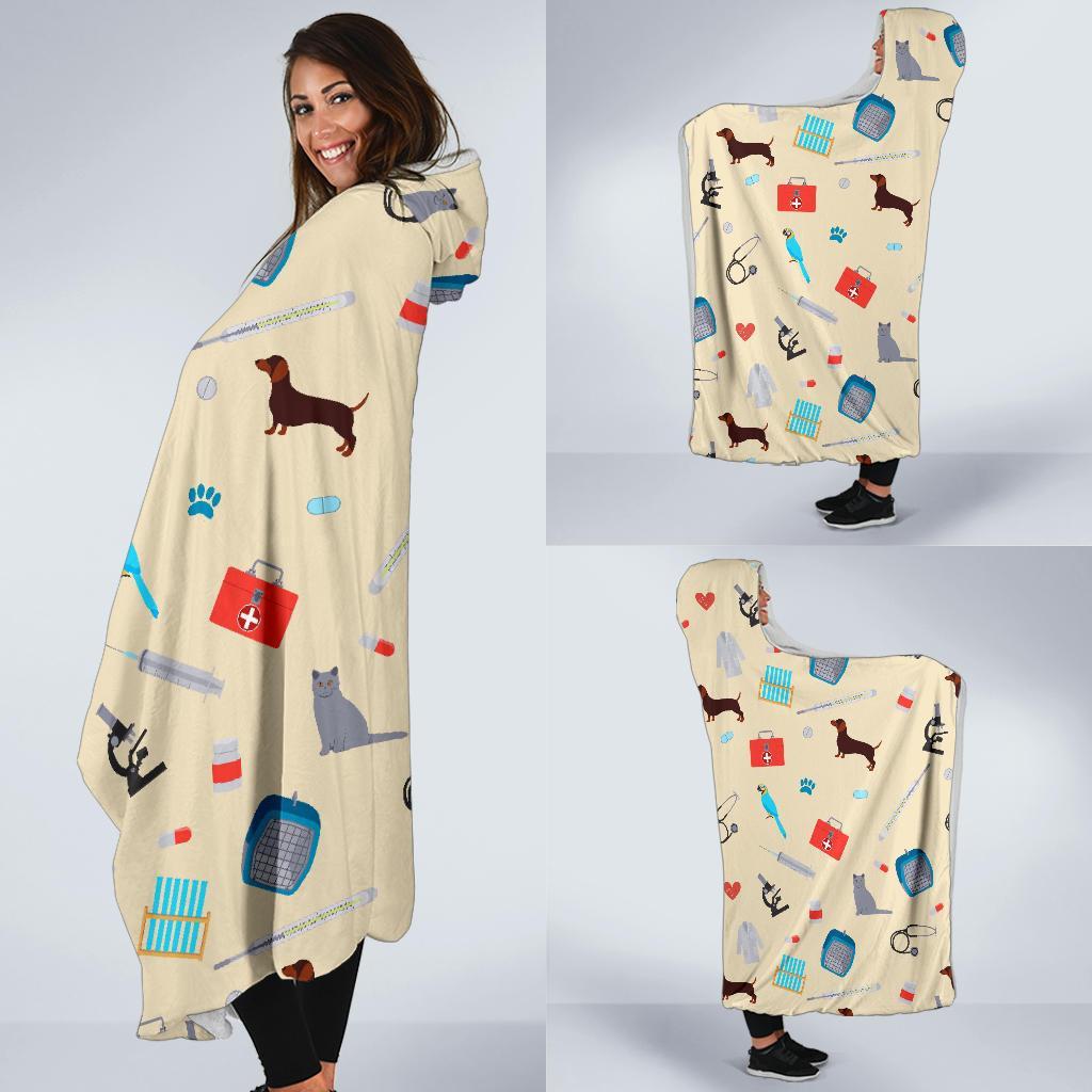 Veterianary Print Pattern Hooded Blanket-grizzshop