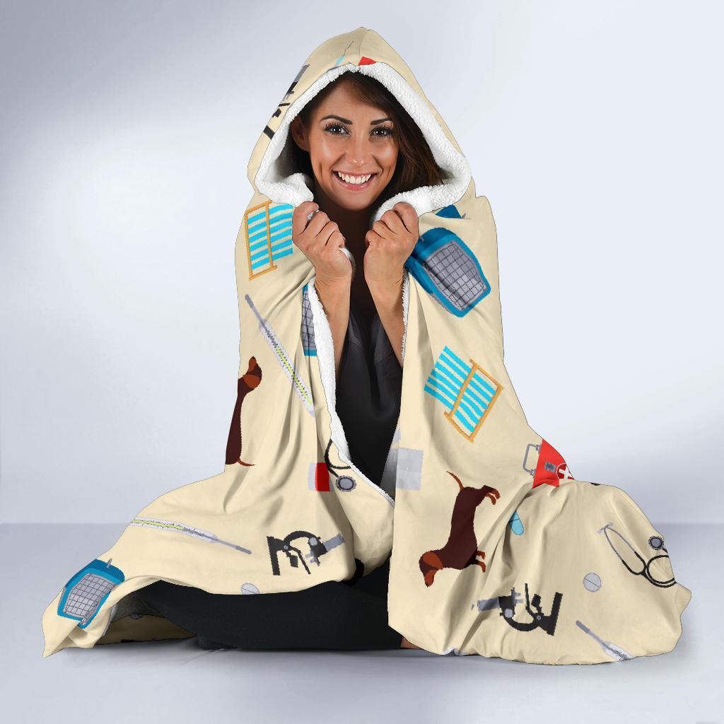 Veterianary Print Pattern Hooded Blanket-grizzshop