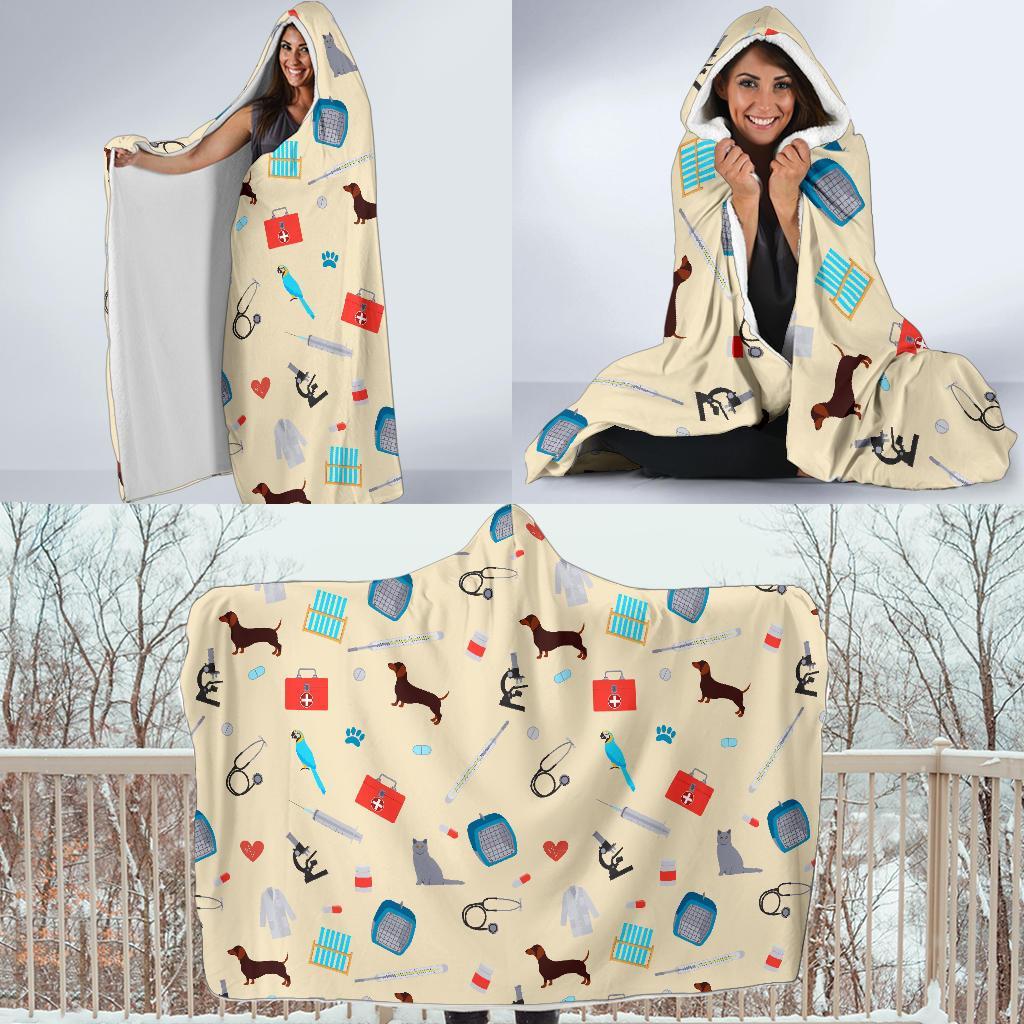 Veterianary Print Pattern Hooded Blanket-grizzshop