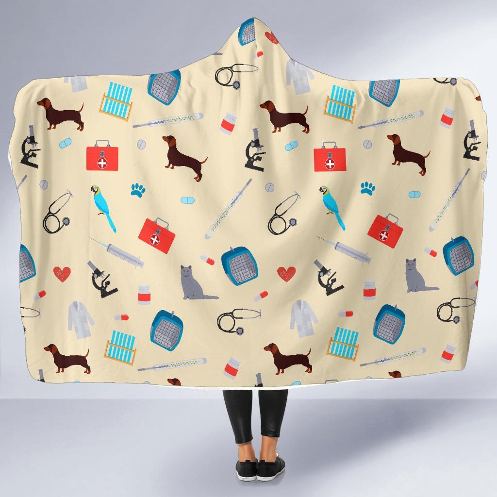 Veterianary Print Pattern Hooded Blanket-grizzshop