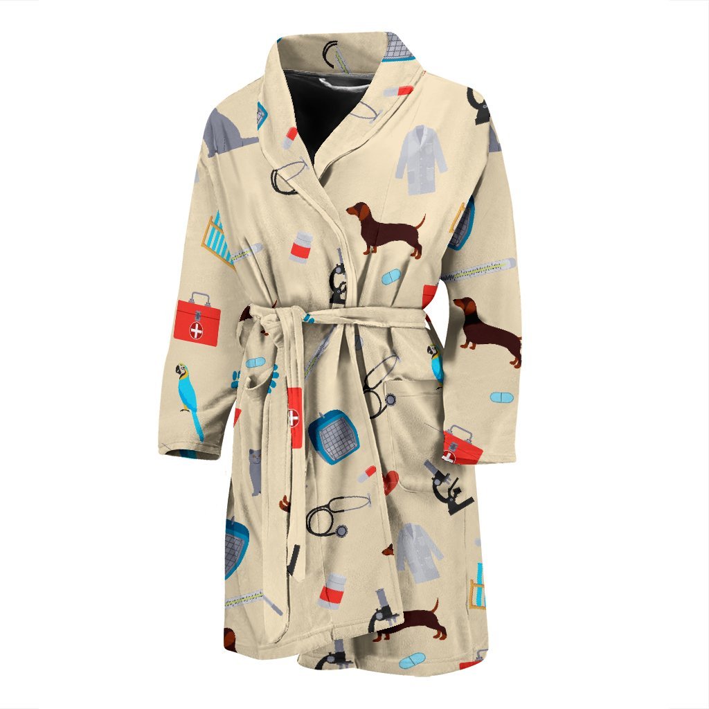 Veterianary Print Pattern Men Long Robe-grizzshop