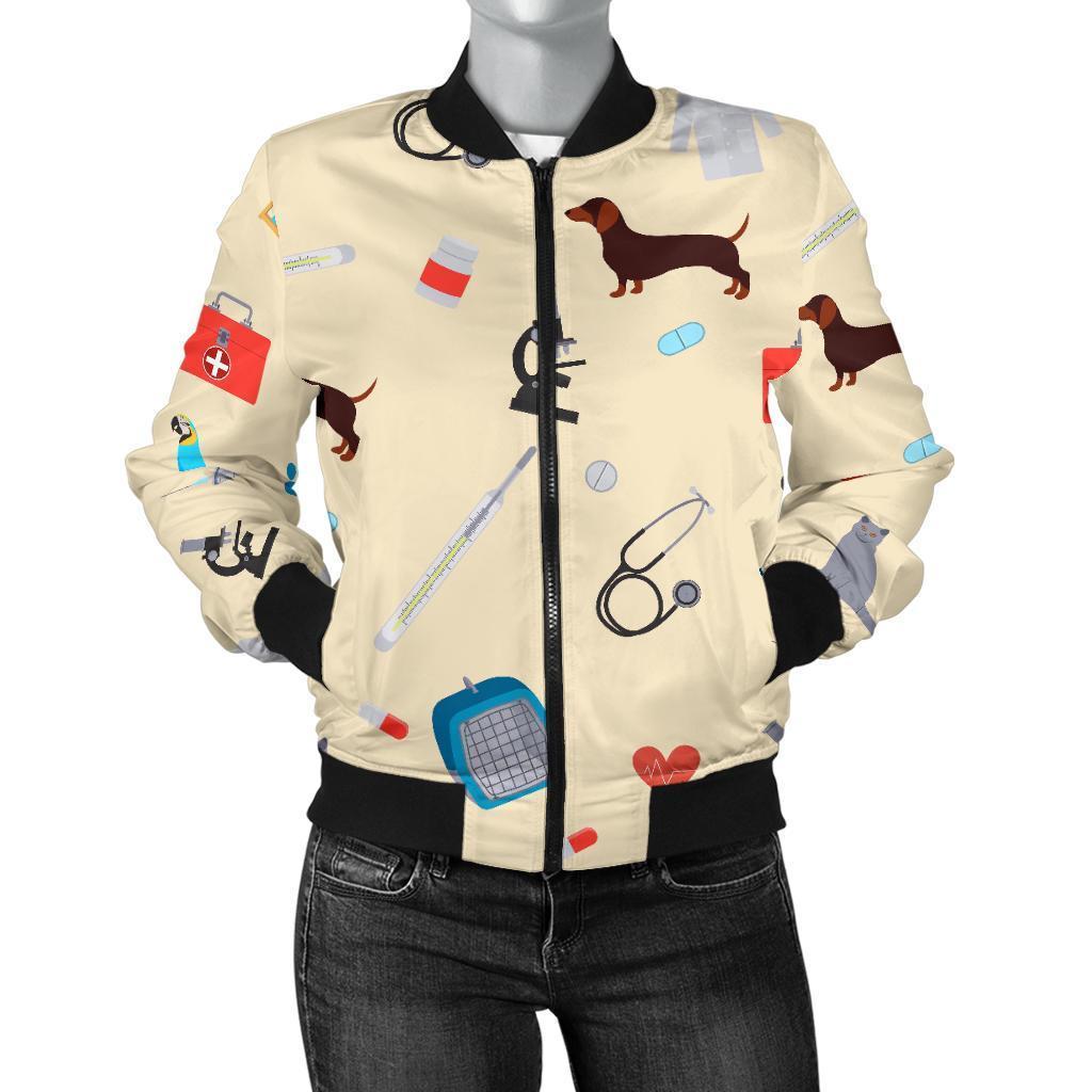 Veterianary Print Pattern Women Casual Bomber Jacket-grizzshop