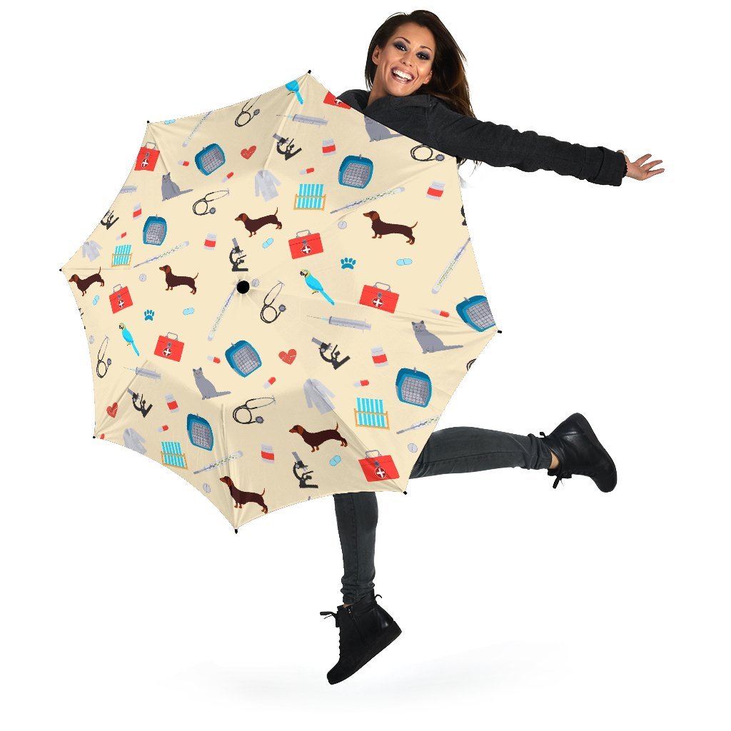 Veterianary Print Pattern Automatic Foldable Umbrella-grizzshop