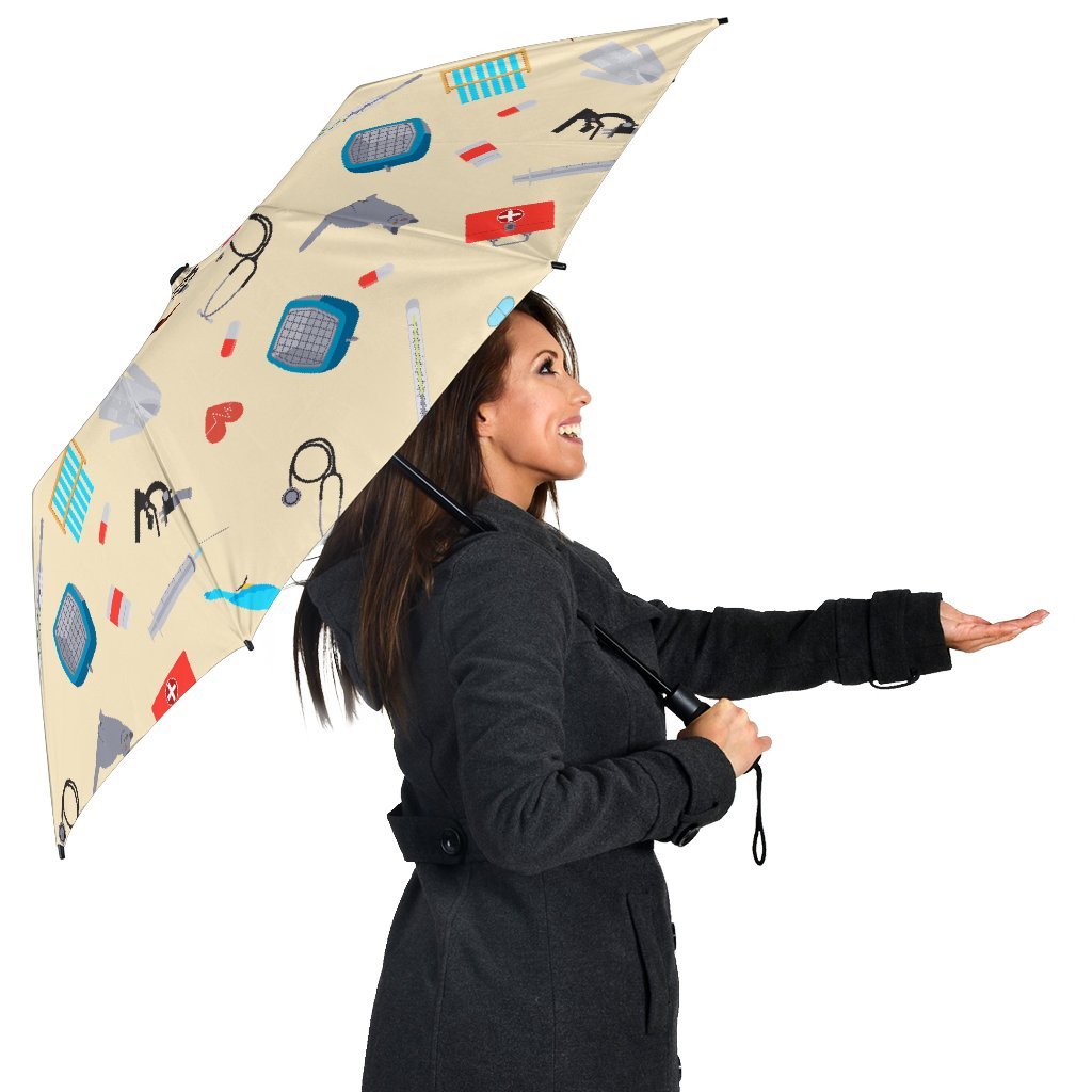 Veterianary Print Pattern Automatic Foldable Umbrella-grizzshop