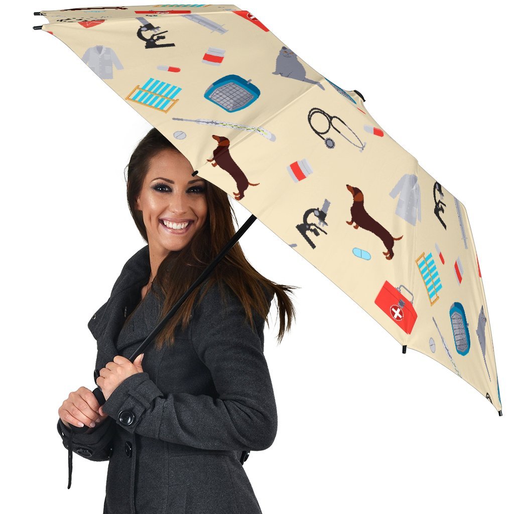 Veterianary Print Pattern Automatic Foldable Umbrella-grizzshop