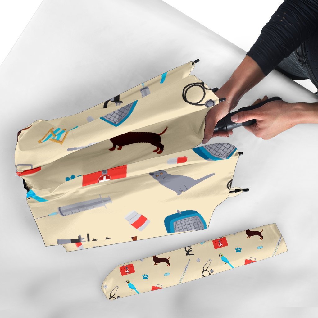 Veterianary Print Pattern Automatic Foldable Umbrella-grizzshop