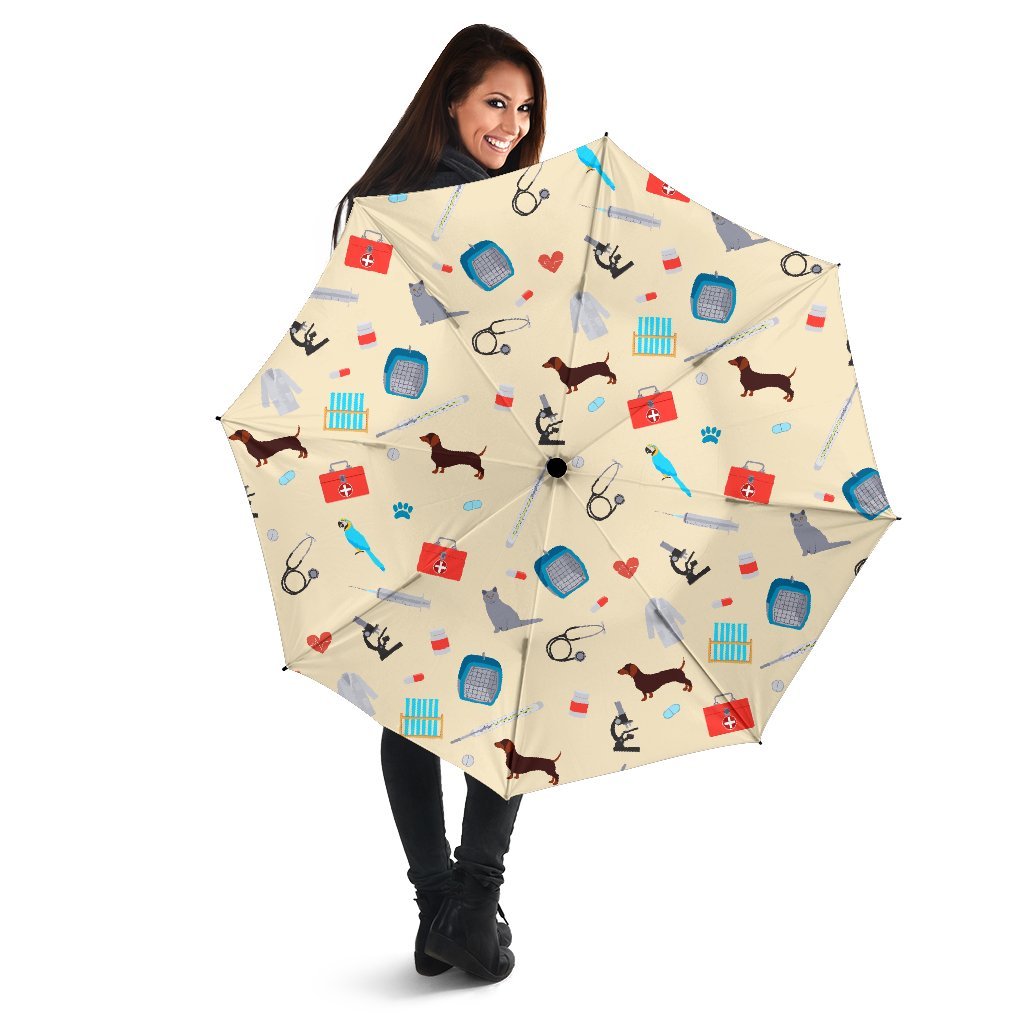 Veterianary Print Pattern Automatic Foldable Umbrella-grizzshop