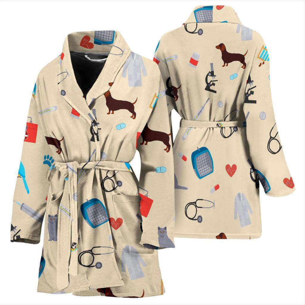 Veterianary Print Pattern Women Long Robe-grizzshop