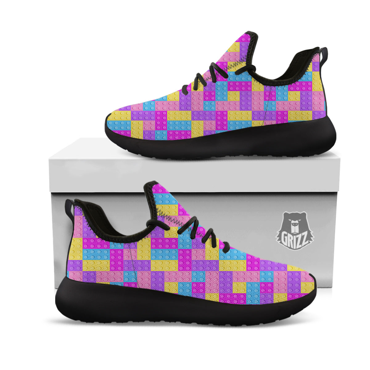 Video Game Colorful Block Puzzle Print Black Athletic Shoes-grizzshop