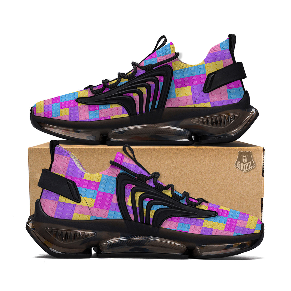 Video Game Colorful Block Puzzle Print Black Gym Shoes-grizzshop