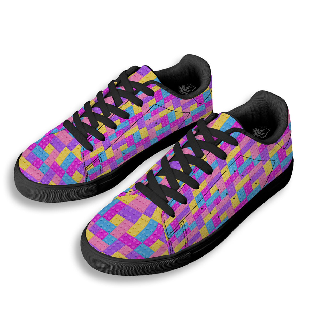 Video Game Colorful Block Puzzle Print Black Low Top Sneakers-grizzshop