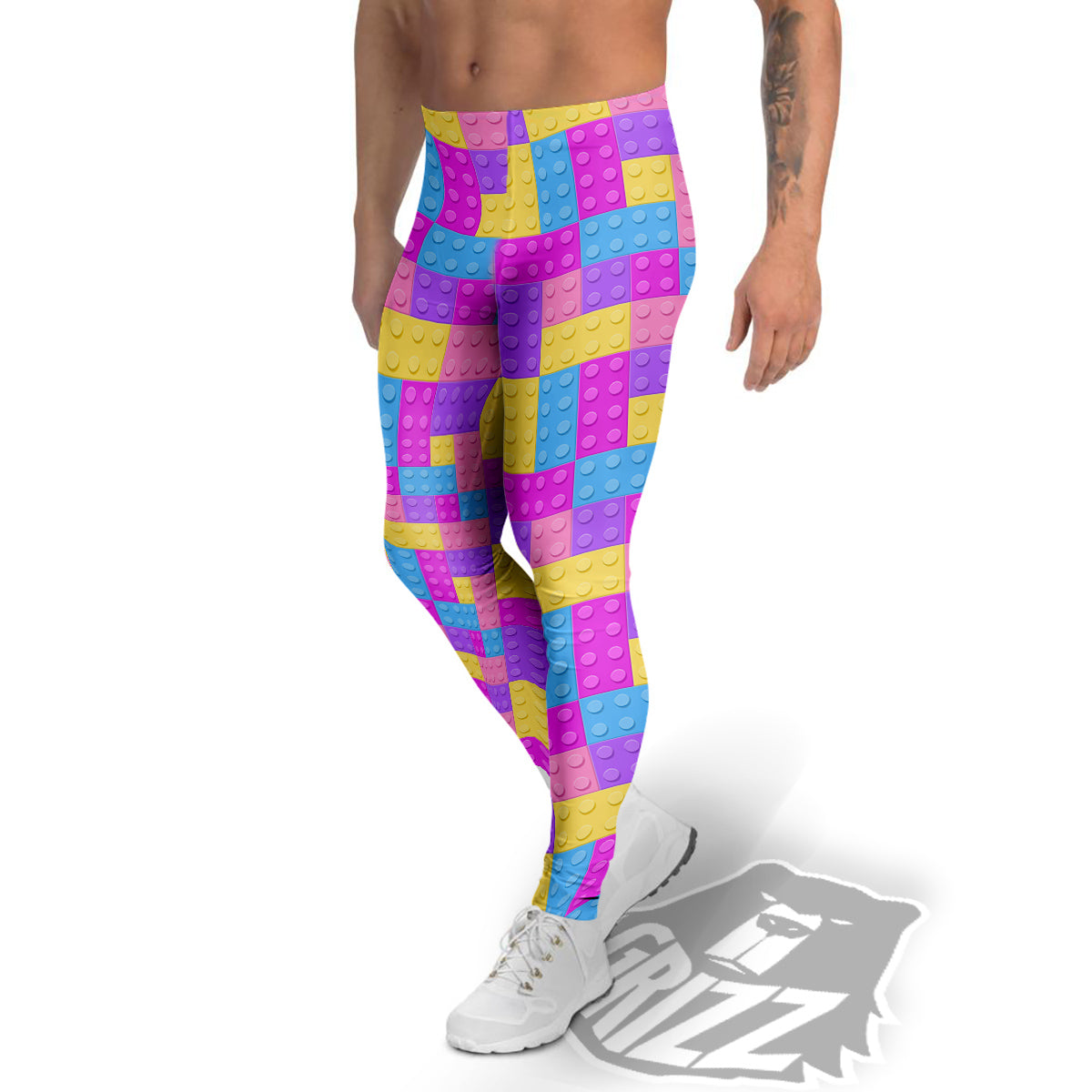 Video Game Colorful Block Puzzle Print Men's Leggings-grizzshop