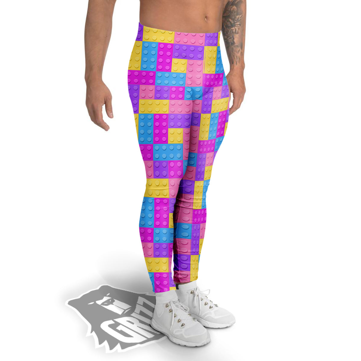 Video Game Colorful Block Puzzle Print Men's Leggings-grizzshop