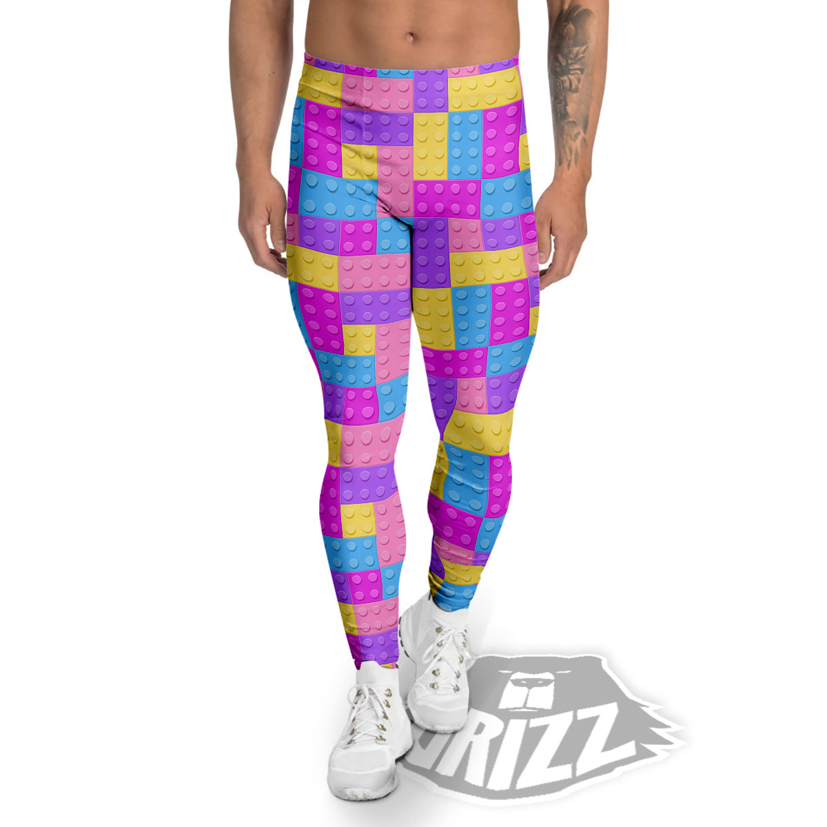Video Game Colorful Block Puzzle Print Men's Leggings-grizzshop