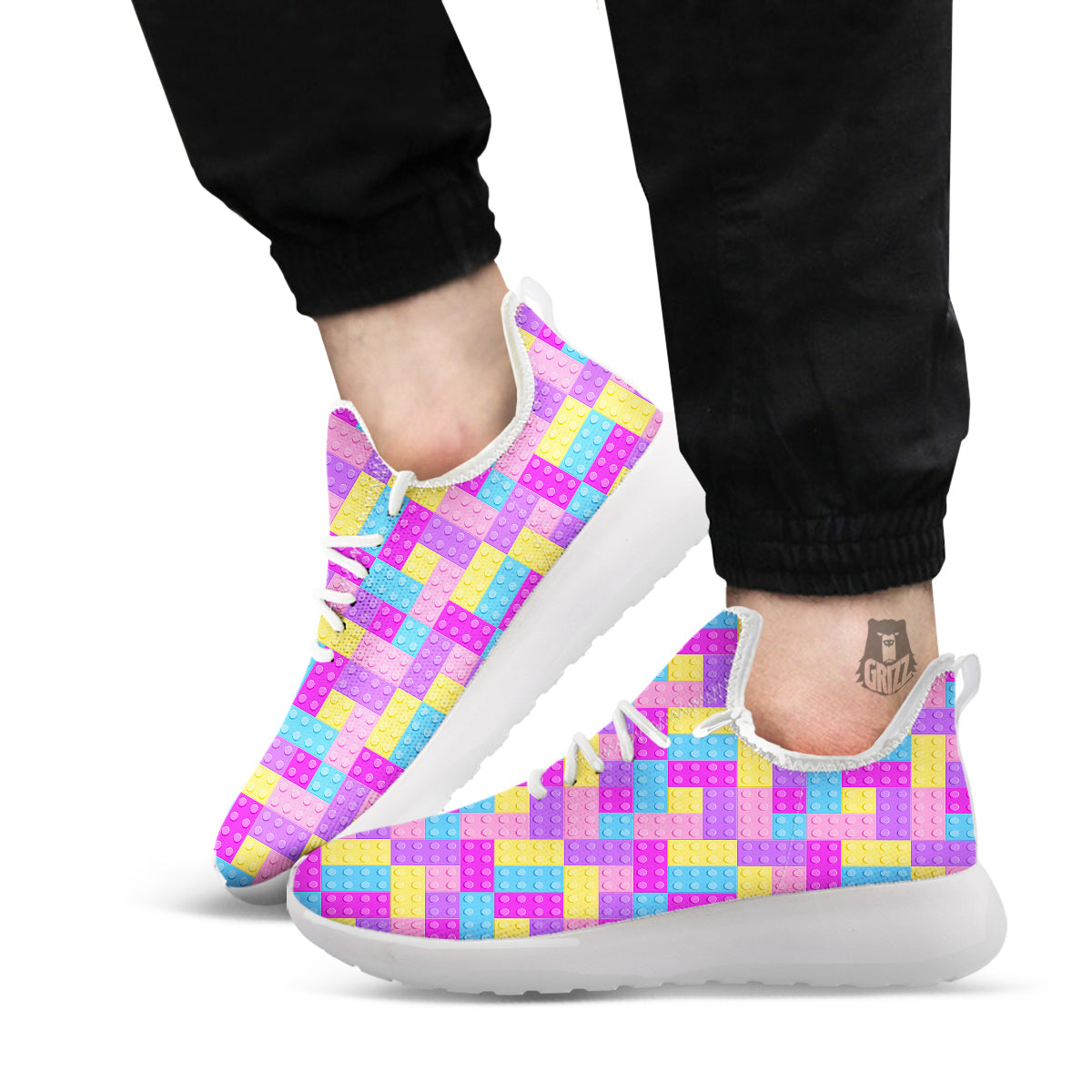 Video Game Colorful Block Puzzle Print White Athletic Shoes-grizzshop