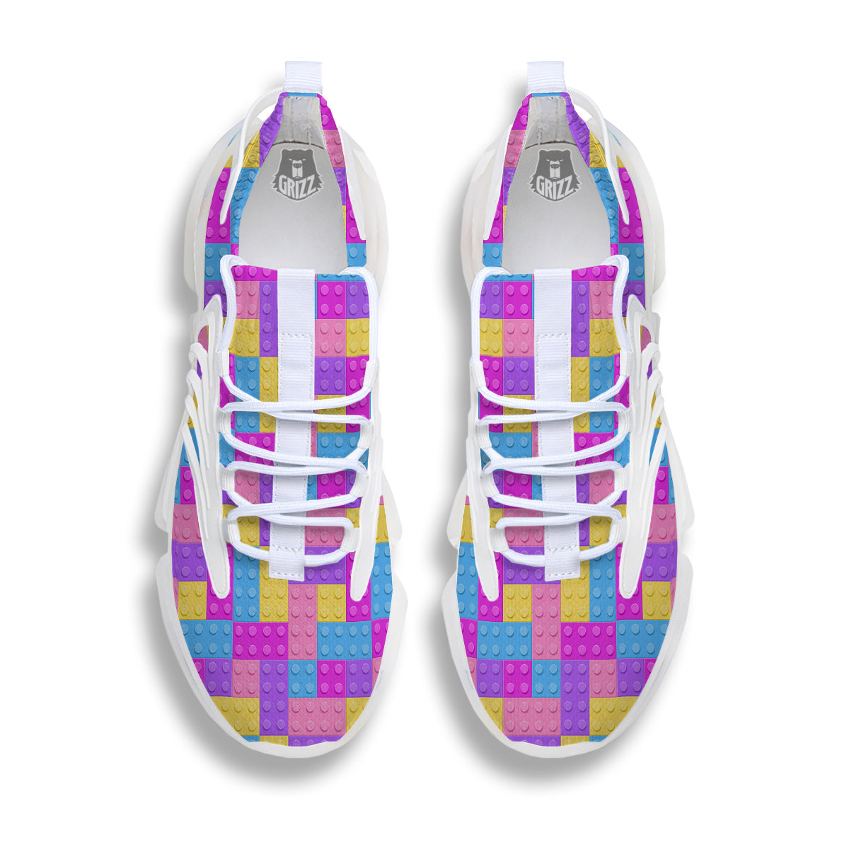 Video Game Colorful Block Puzzle Print White Gym Shoes-grizzshop