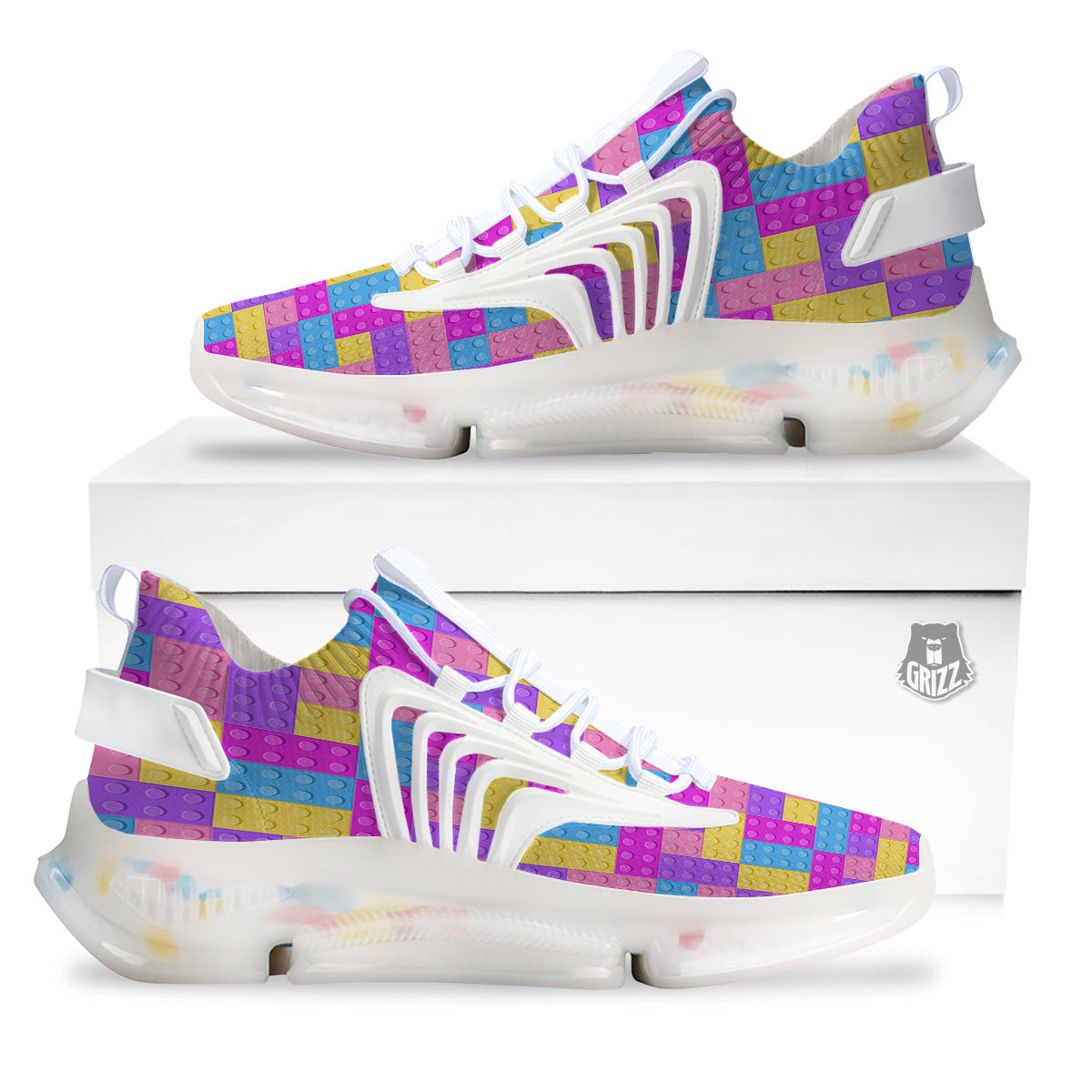 Video Game Colorful Block Puzzle Print White Gym Shoes-grizzshop