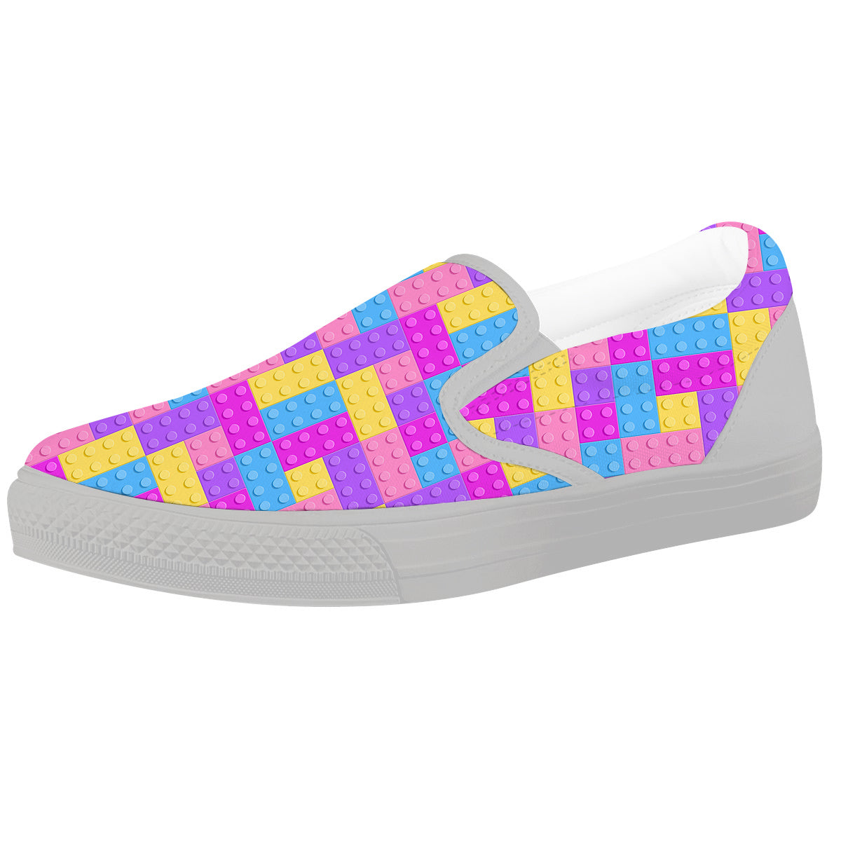 Video Game Colorful Block Puzzle Print White Slip On Shoes-grizzshop