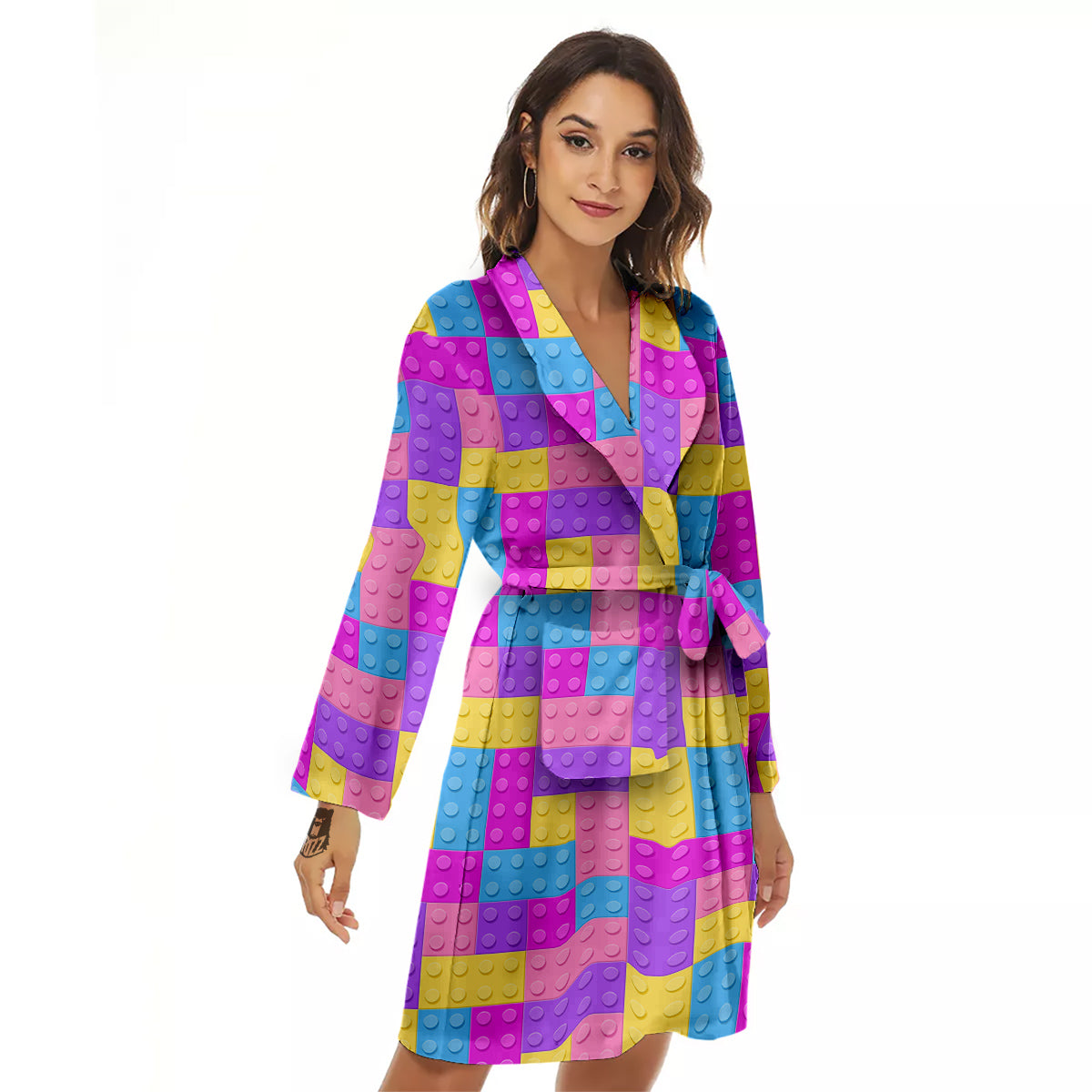 Video Game Colorful Block Puzzle Print Women's Robe-grizzshop