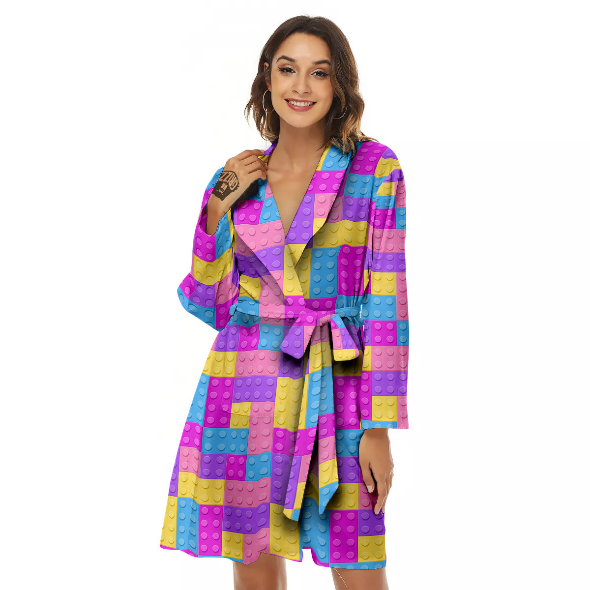 Video Game Colorful Block Puzzle Print Women's Robe-grizzshop
