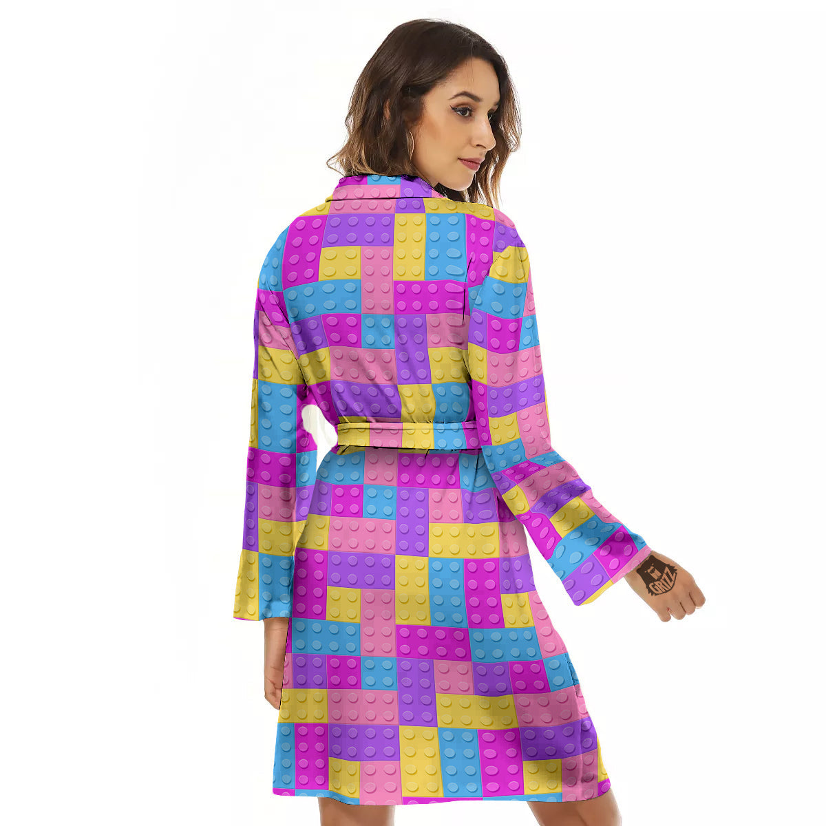 Video Game Colorful Block Puzzle Print Women's Robe-grizzshop