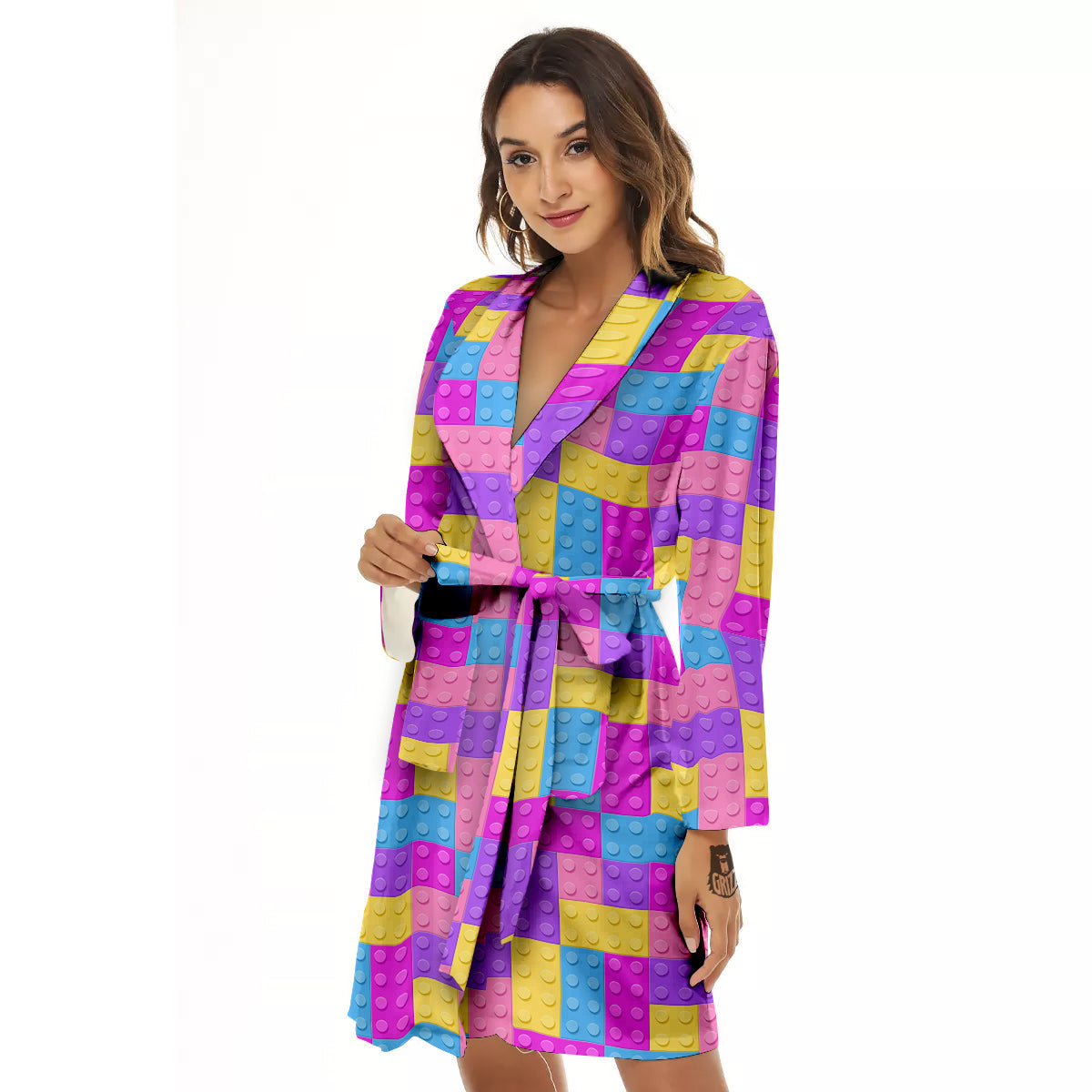 Video Game Colorful Block Puzzle Print Women's Robe-grizzshop