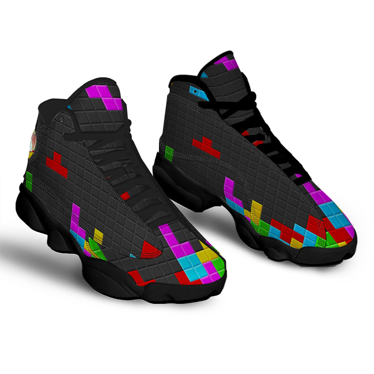 Video Game Colorful Brick Puzzle Print Black Basketball Shoes-grizzshop