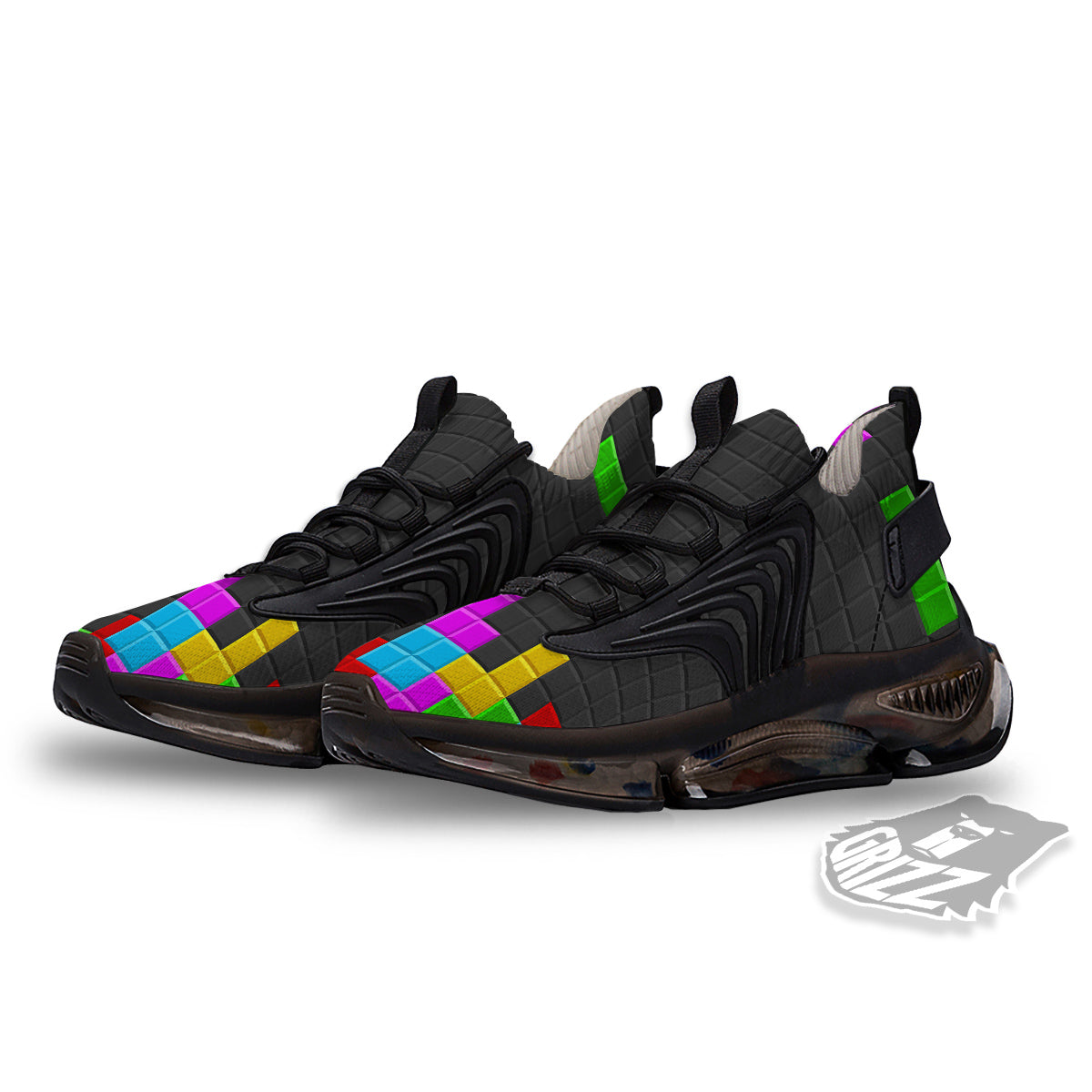 Video Game Colorful Brick Puzzle Print Black Gym Shoes-grizzshop