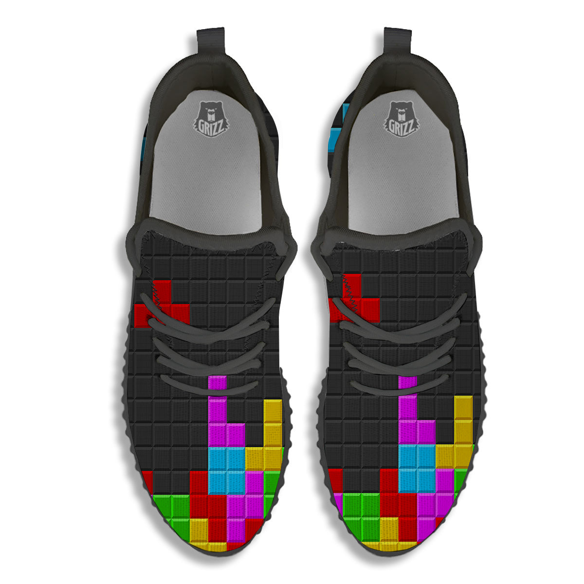 Video Game Colorful Brick Puzzle Print Black Walking Shoes-grizzshop