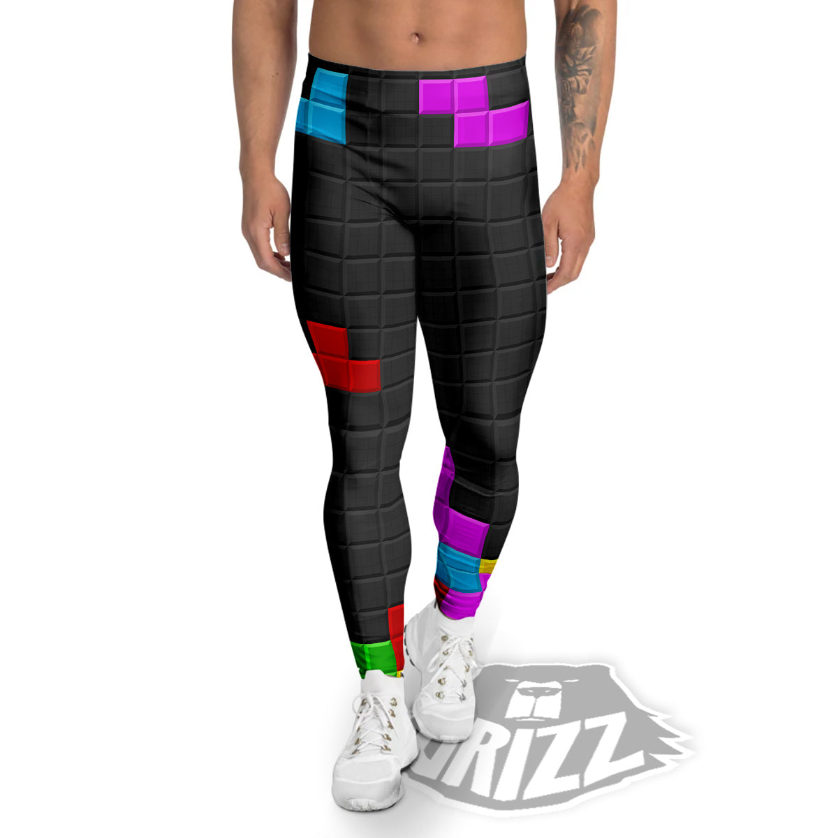 Video Game Colorful Brick Puzzle Print Men's Leggings-grizzshop