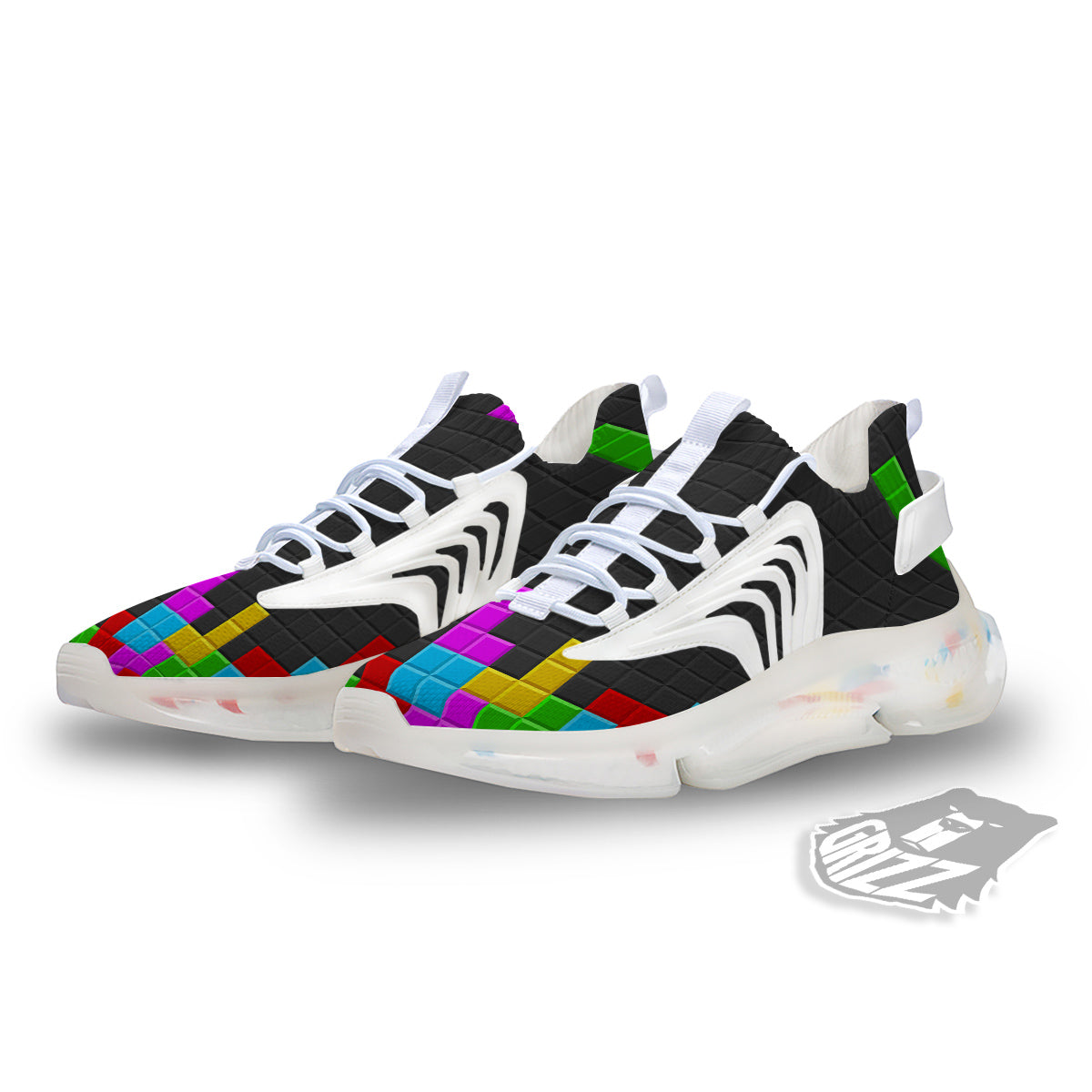 Video Game Colorful Brick Puzzle Print White Gym Shoes-grizzshop