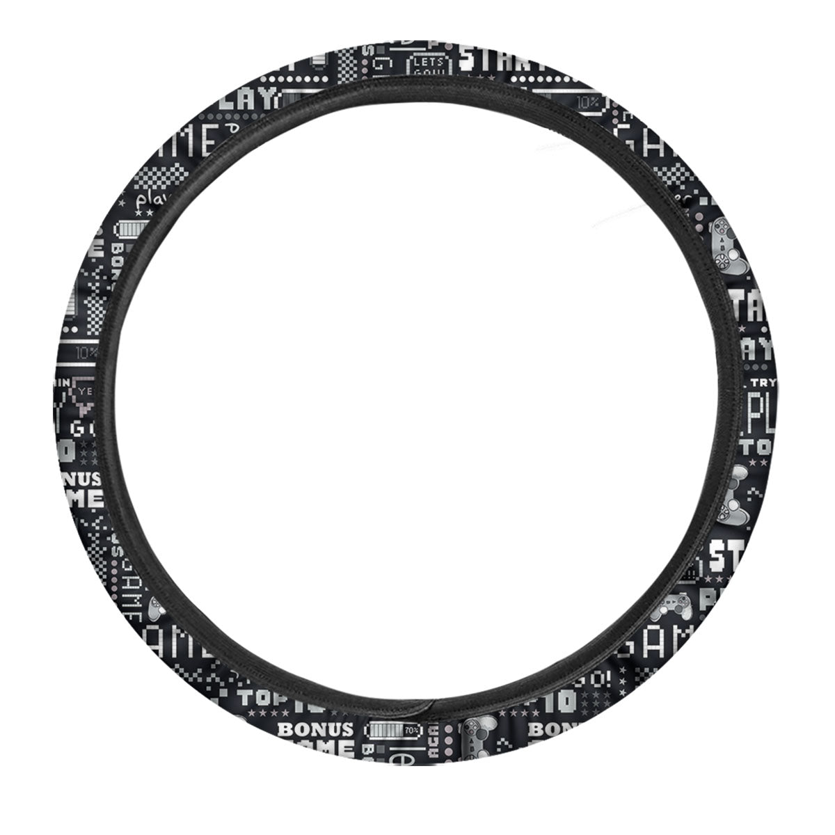 Video Game White And Black Print Pattern Car Steering Wheel Cover-grizzshop