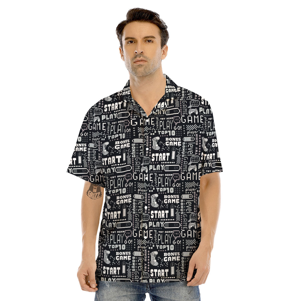 Video Game White And Black Print Pattern Men's Hawaiian Shirt-grizzshop