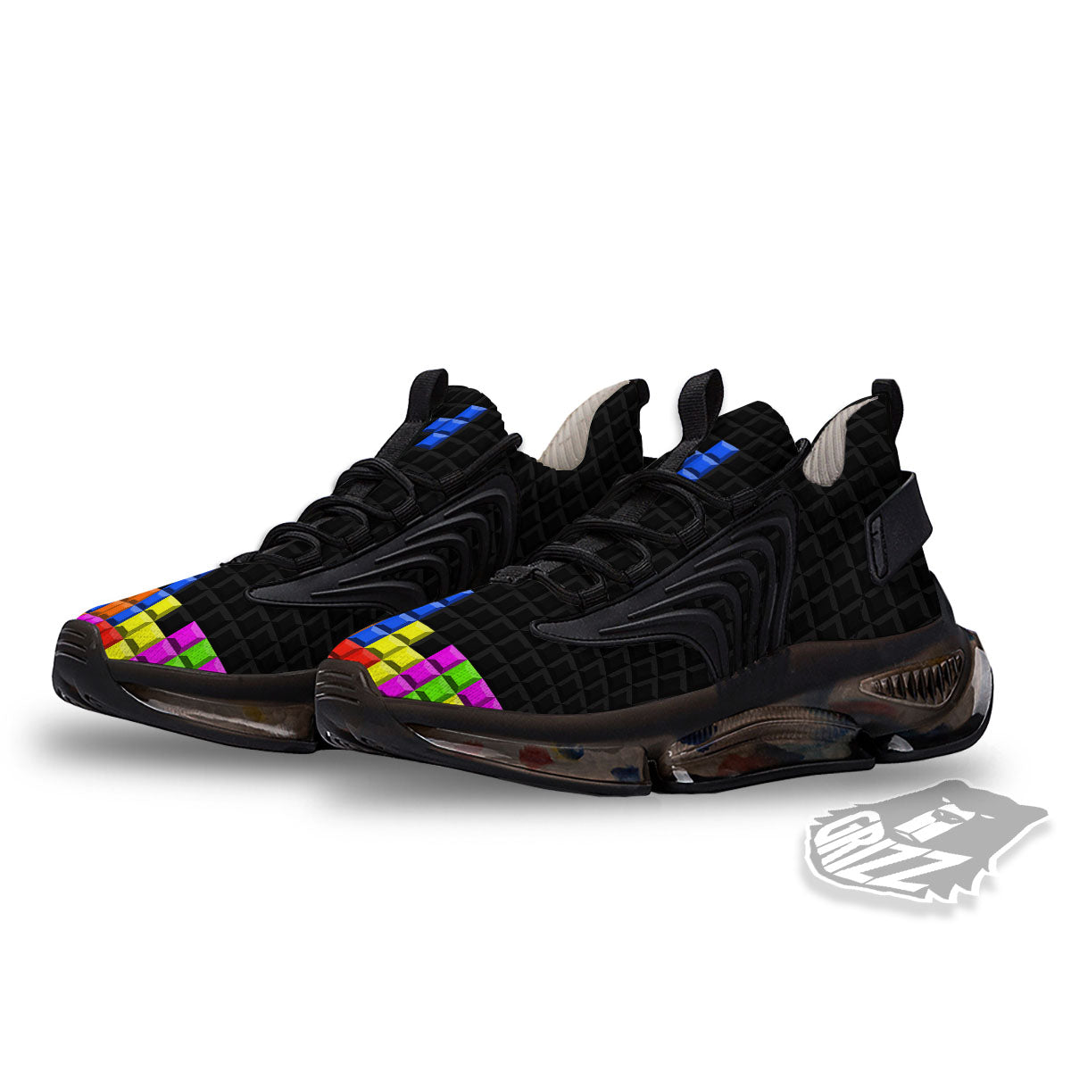 Video Game White Brick Puzzle Print Black Gym Shoes-grizzshop