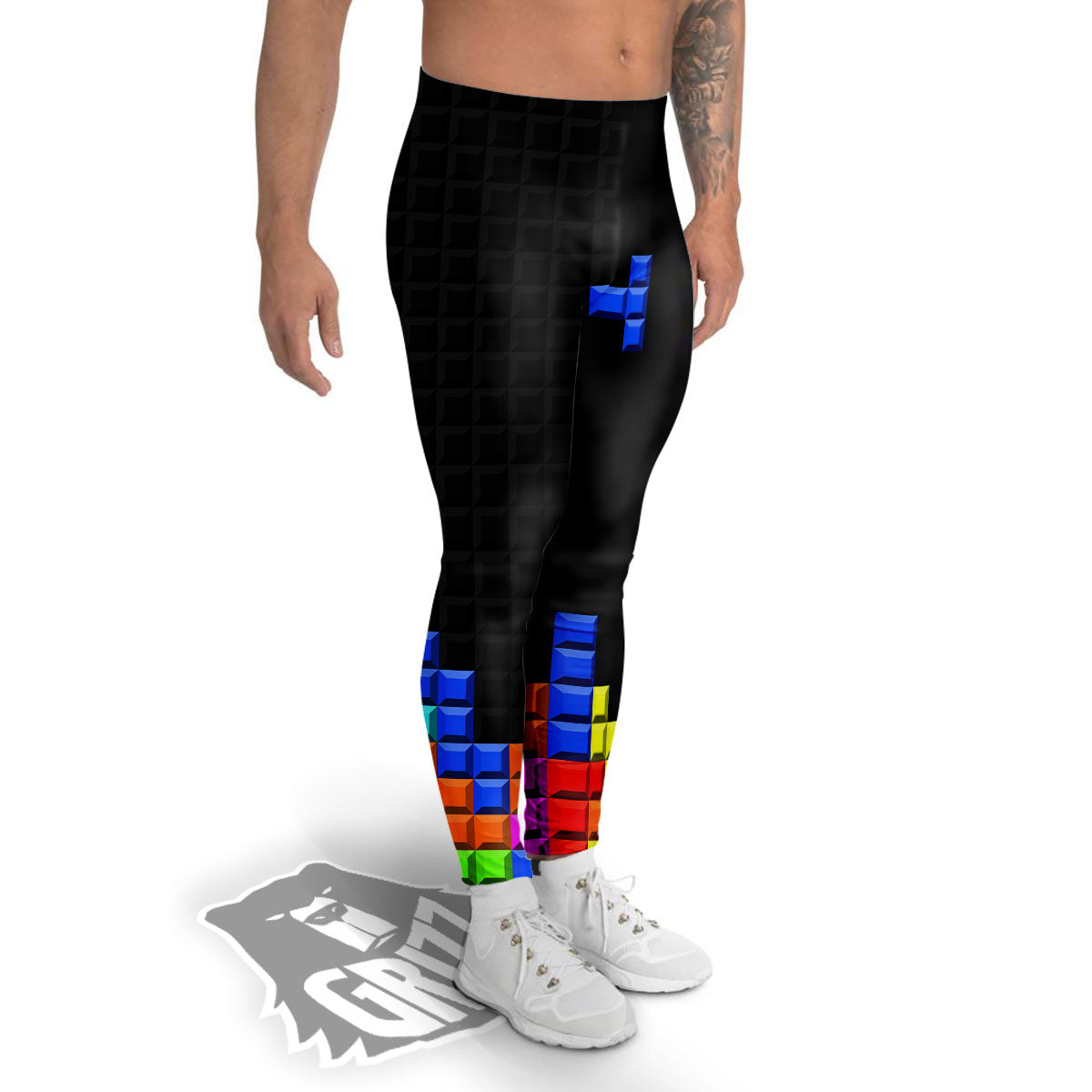 Video Game White Brick Puzzle Print Men's Leggings-grizzshop