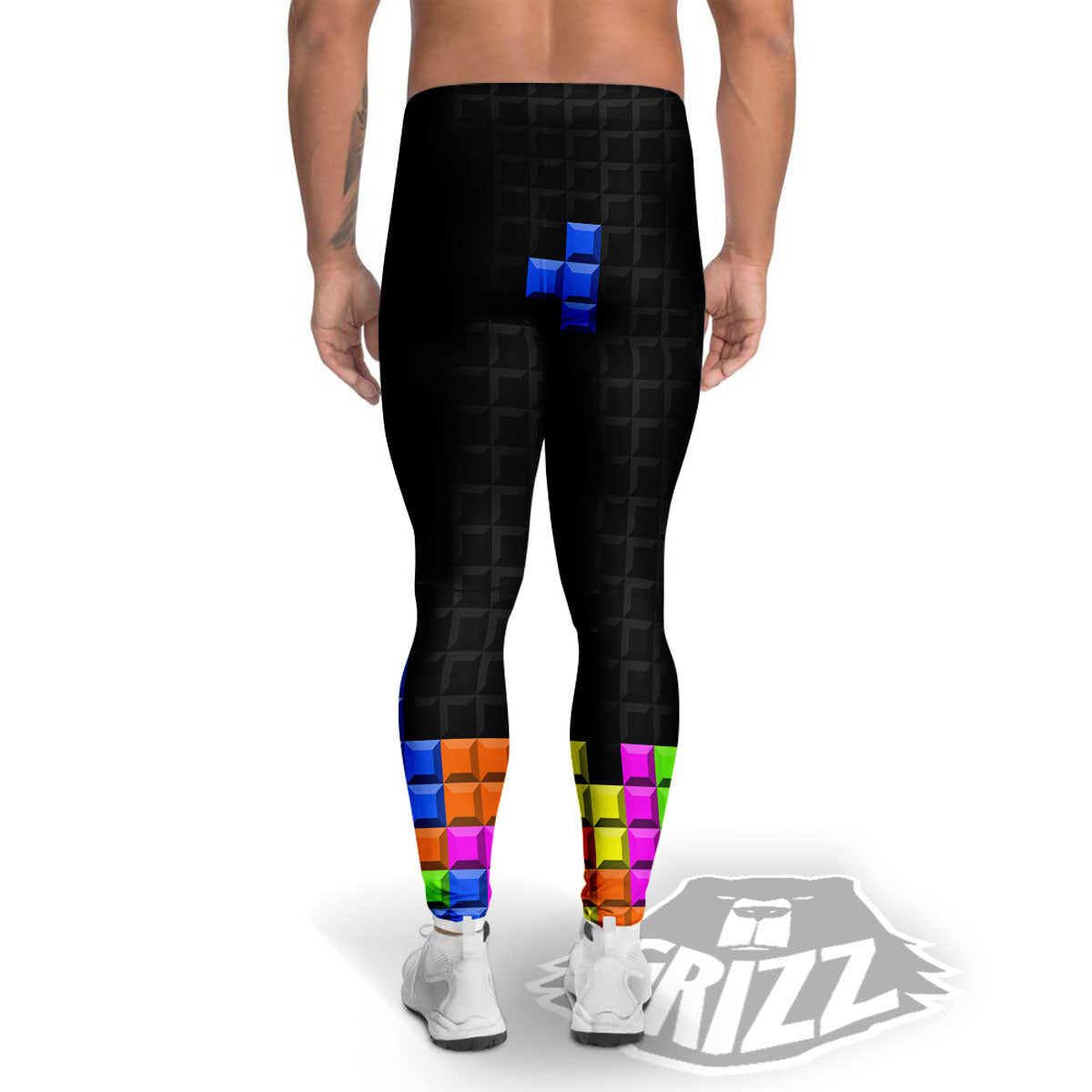 Video Game White Brick Puzzle Print Men's Leggings-grizzshop