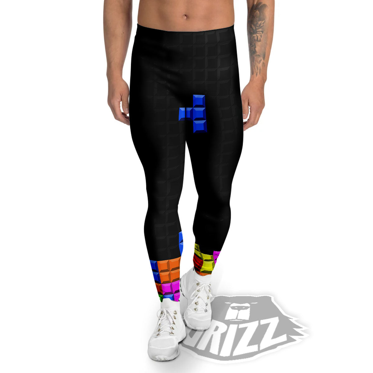 Video Game White Brick Puzzle Print Men's Leggings-grizzshop