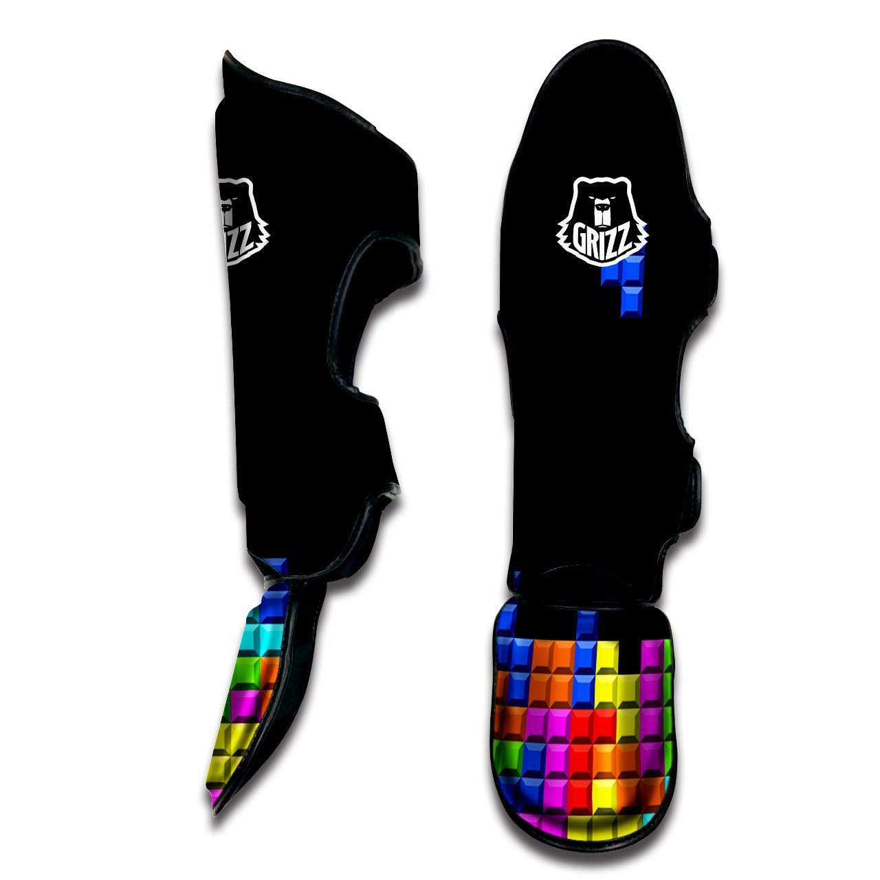 Video Game White Brick Puzzle Print Muay Thai Shin Guards-grizzshop