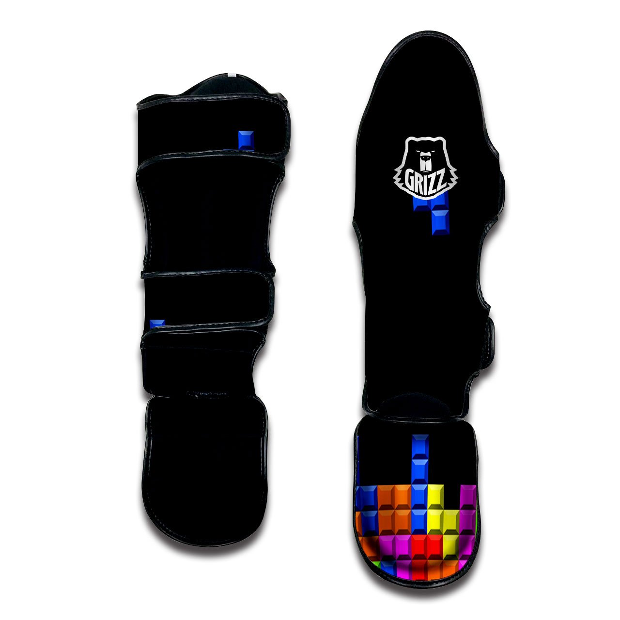 Video Game White Brick Puzzle Print Muay Thai Shin Guards-grizzshop