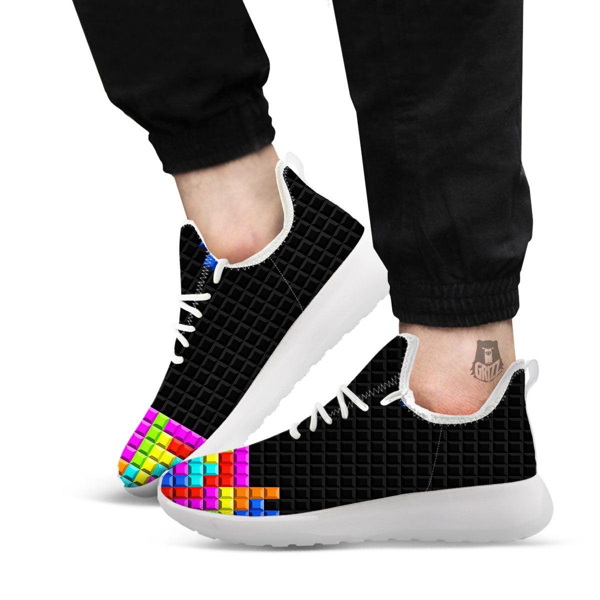 Video Game White Brick Puzzle Print White Athletic Shoes-grizzshop