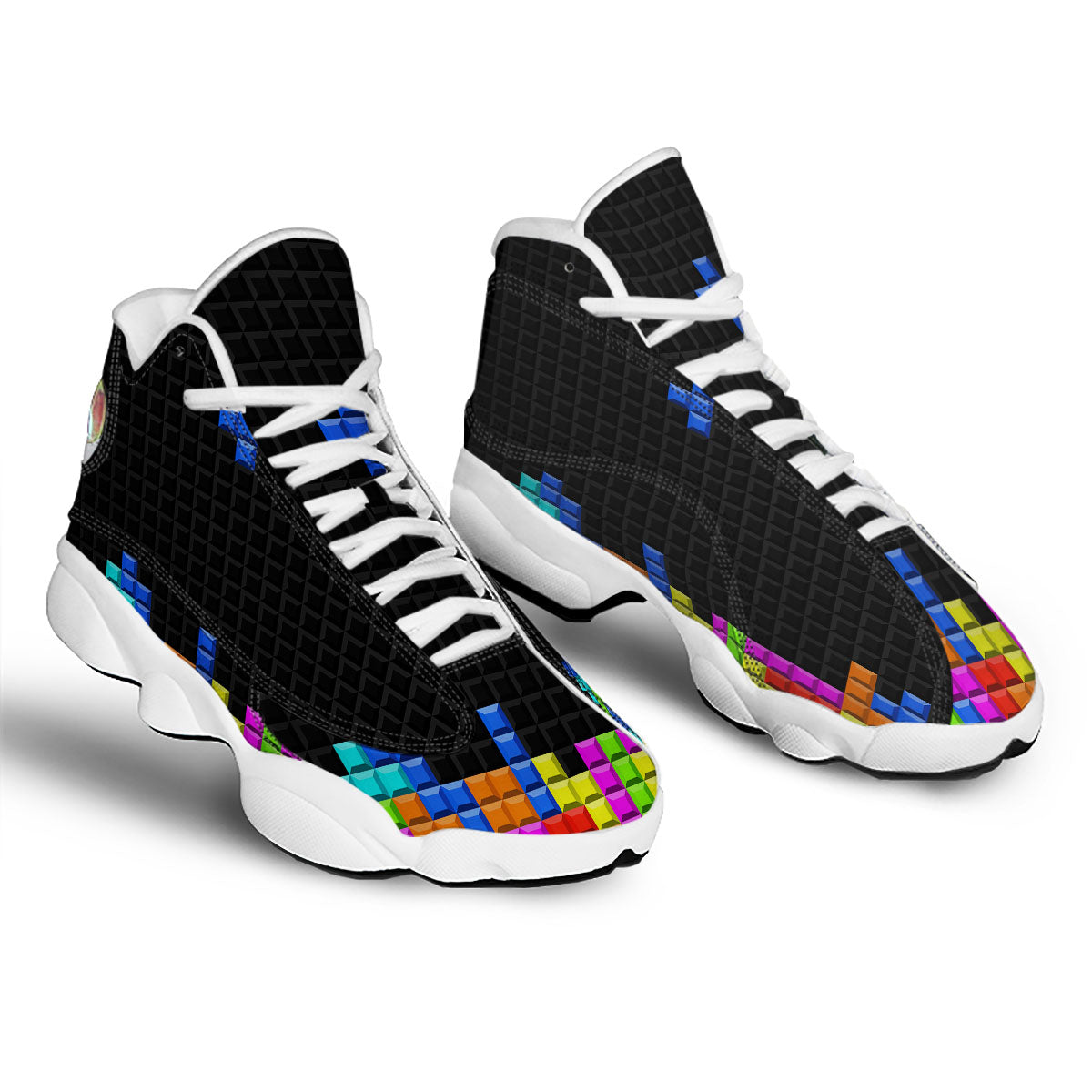 Video Game White Brick Puzzle Print White Basketball Shoes-grizzshop