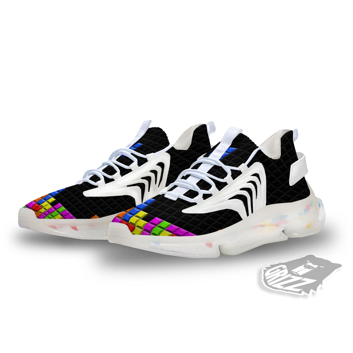 Video Game White Brick Puzzle Print White Gym Shoes-grizzshop
