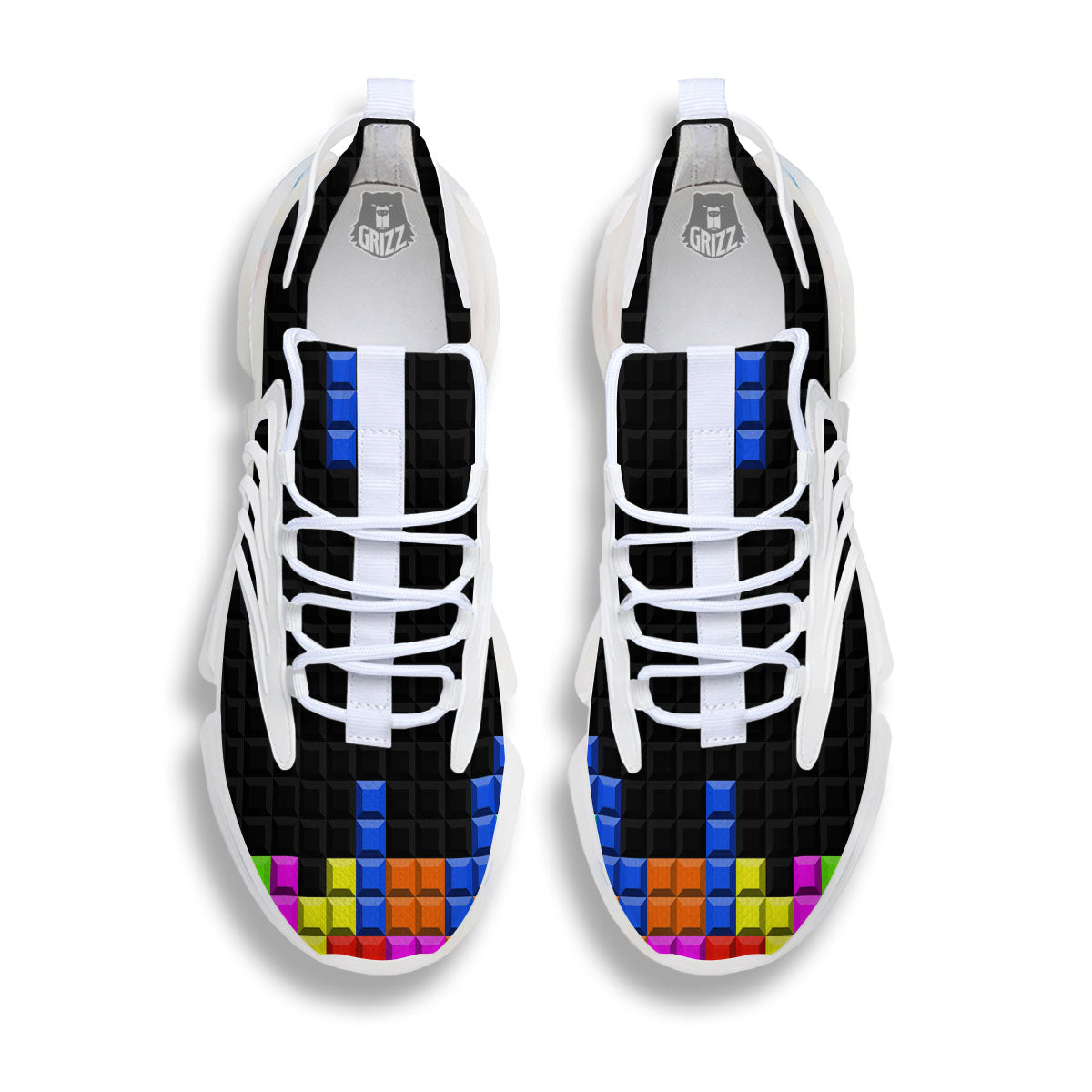 Video Game White Brick Puzzle Print White Gym Shoes-grizzshop