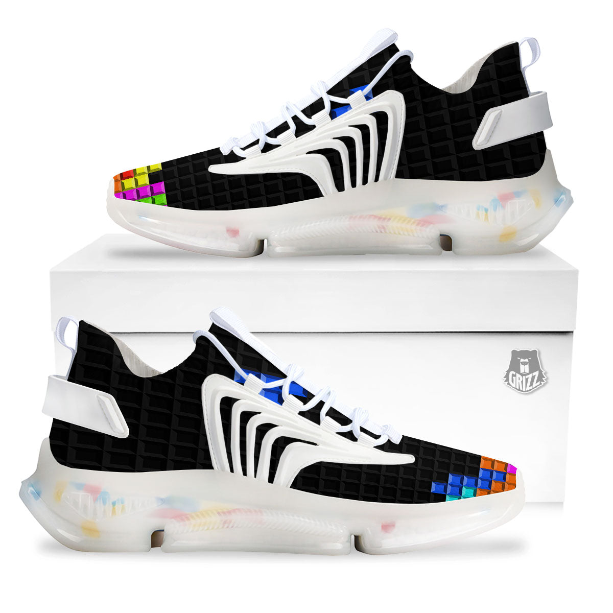 Video Game White Brick Puzzle Print White Gym Shoes-grizzshop