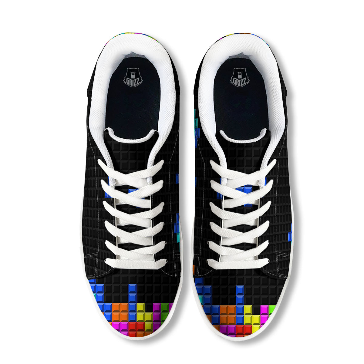 Video Game White Brick Puzzle Print White Low Top Sneakers-grizzshop