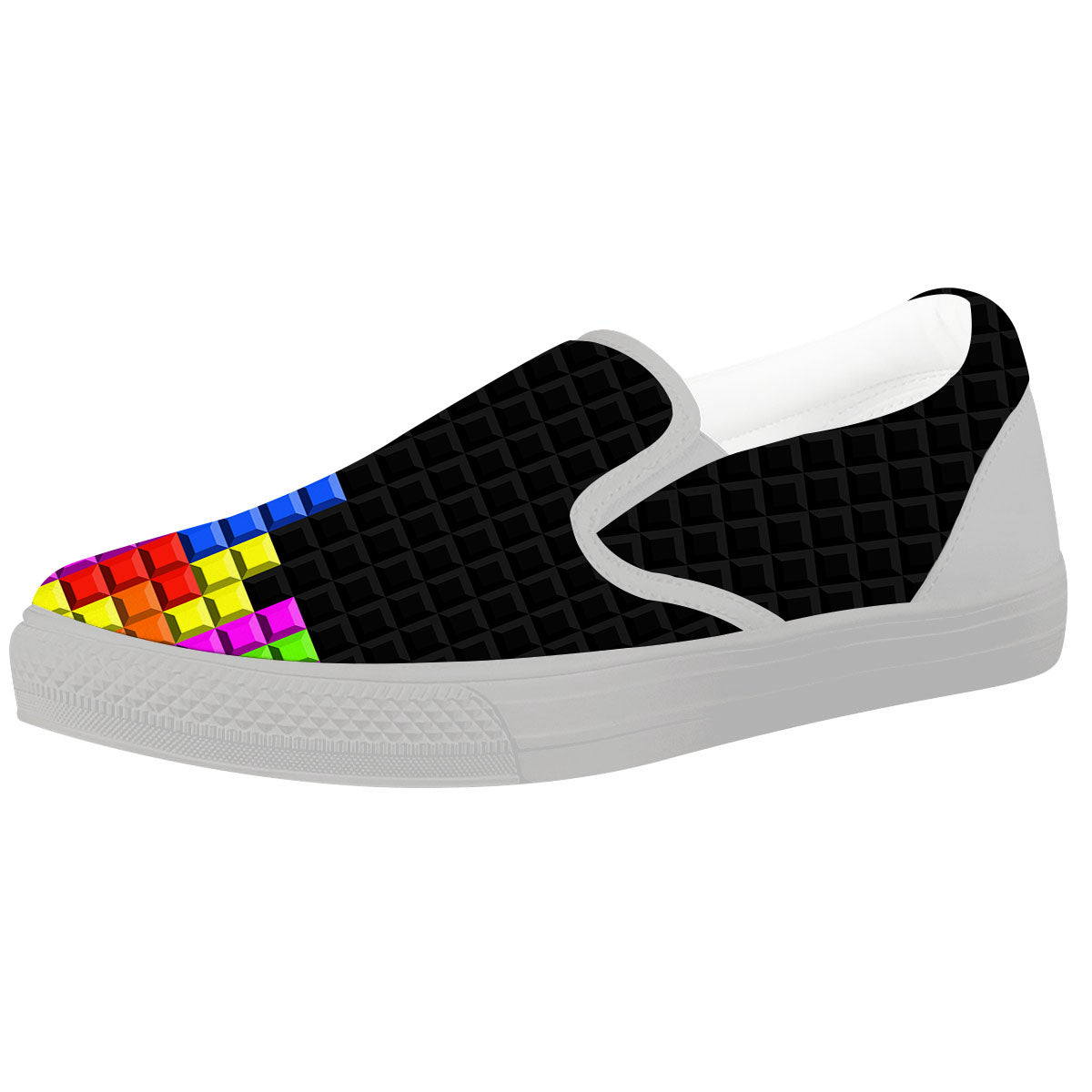 Video Game White Brick Puzzle Print White Slip On Shoes-grizzshop